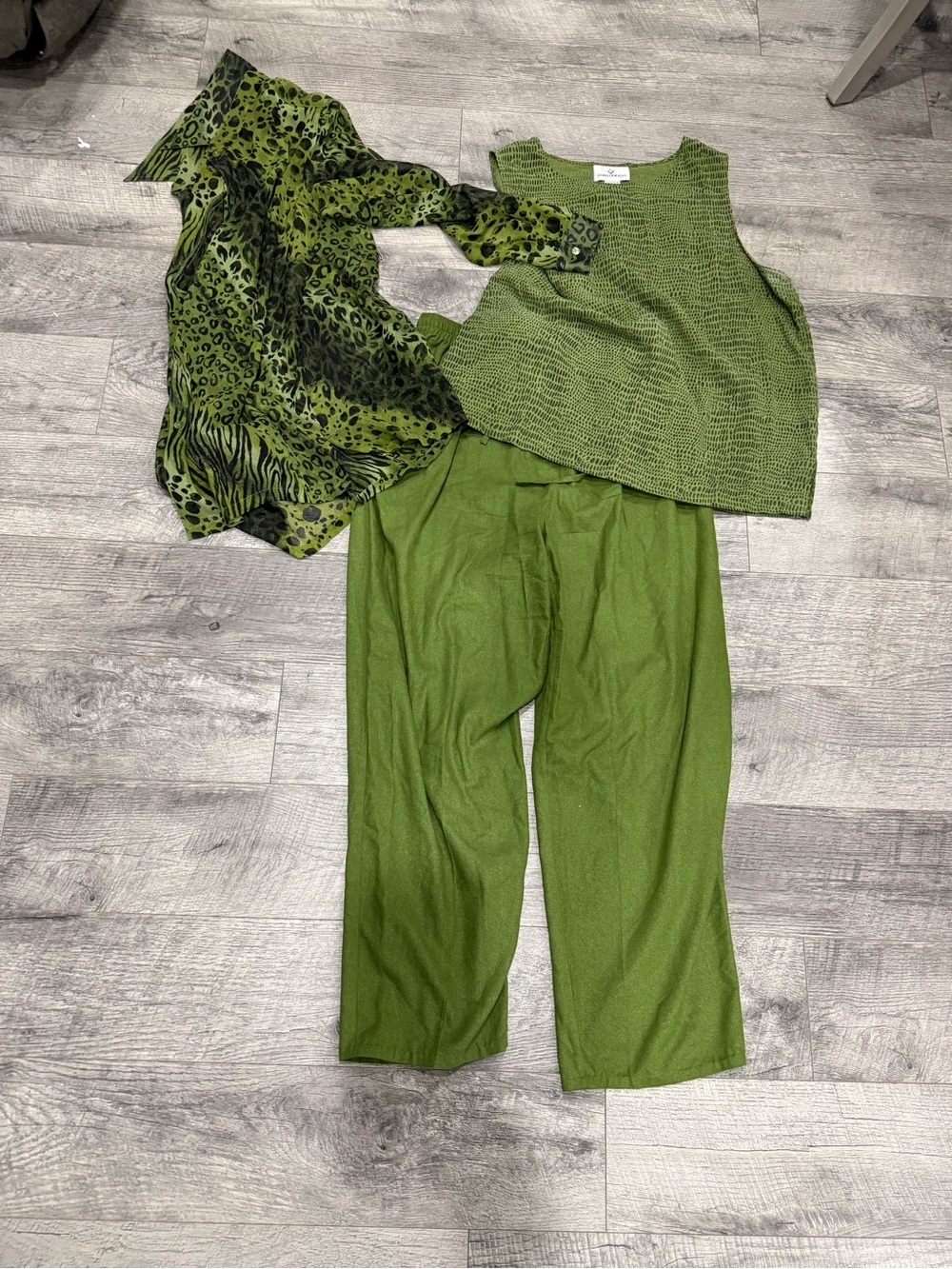 Erin London Women's green patterned top and pants set
